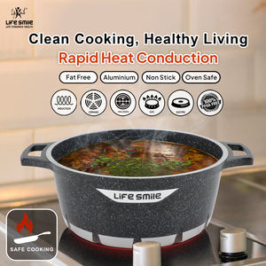 LIFE SMILE Flame Design Olla para sopa Olla de cocina de aluminio fundido a presión con tapa de vidrio Revestimiento de granito antiadherente multicapa Seguro para horno - Product Image 2