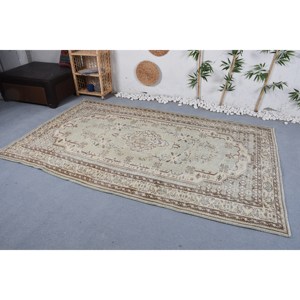 Tapis turc Vintage classique Beige 5.3x8.8 pieds Patchwork motif Rectangle pour salon chambre laine Polyester matériel Latex - Product Image 2