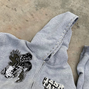 Streetwear 500 Gsm French Terry Zipup Vintage High Quality 100% Cotton Eco-Friendly Heavyweight Embroidery Acid Wash Zip Hoodie - Product Image 2