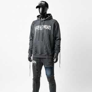 ชุดเซ็ตเสื้อฮู้ดซิปและกางเกงขายาวทรงบาน แต่งลายปักแบบดิสเทรส สำหรับผู้ชายและผู้หญิง สไตล์ยูนิเซ็กซ์ ล้างสีแบบแอซิดวอช - Product Image 1