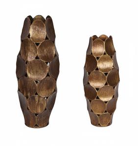 Florero de Piso Moderno con Diseño Abstracto de Pétalos Metálicos para Decoración de Sala de Estar de Lujo, Estilo Nórdico, Acabado en Latón Antiguo - Product Image 3