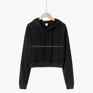 100% algodón 300gsm manga larga Sudadera con capucha en blanco Sudadera corta en tamaño promedio para mujeres Sudadera con capucha recortada personalizada para mujeres con capucha - Product Image 2