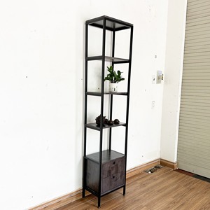 Étagère compacte en bois de caoutchouc avec structure en fer KS68181, type sur pied pour salon - Product Image 2