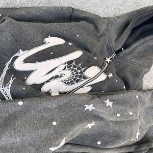 Ensemble pantalon de survêtement et sweat à capuche zippés surdimensionnés lavés à l'acide en détresse personnalisés sérigraphie recadrée Streetwear - Product Image 2