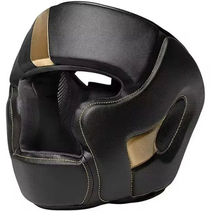 Protector de Cabeza para Boxeo, Cuero PU, Negro y Dorado, Color Sólido, Casco Protector Unisex para Adultos, Protección Deportiva para la Cabeza - Product Image 1