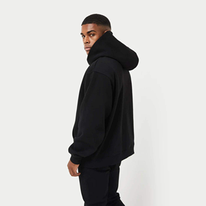 Sweats à capuche unisexes surdimensionnés en coton imprimé de logo en polaire lourde unie de haute qualité personnalisés OEM Sweats à capuche noirs pour l'hiver pour hommes - Product Image 6