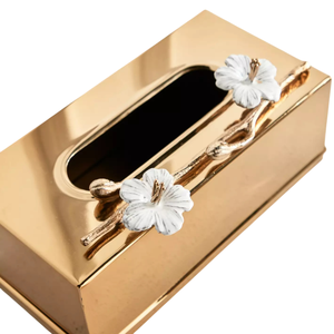 Caja de pañuelos de metal con acabado dorado de calidad creativa con servilletero decorativo de mesa de diseño de hoja único - Product Image 3