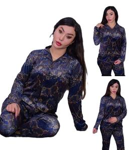 Traje de noche de satén inspirado en el diseñador para mujer Pijama de rayón de 2 piezas Estilo diario Ropa de casa de verano-Ropa de dormir de otoño para damas - Product Image 3