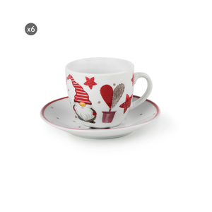 Service à café expresso en porcelaine, 6 tasses de 7 cl, collection Gnome par Excelsa, technique de décalcomanie colorée pour Noël et les fêtes - Product Image 1