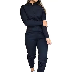 Conjunto de ropa para mujer, Chaqueta corta, pantalones de pierna ancha, traje con logotipo personalizado, sudadera de algodón polar elástico, chándal, sudadera con pantalones de chándal - Product Image 5