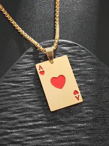 สร้อยคอนำโชคบุคลิกโป๊กเกอร์เอซแห่งหัวใจและเอซโพดำจี้เหล็กไทเทเนียม - Product Image 2