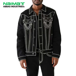 Veste en jean noire avec surpiqûres contrastées, poches à rabat, fermeture boutonnée, style streetwear décontracté, style rétro, vêtement d'extérieur - Product Image 1