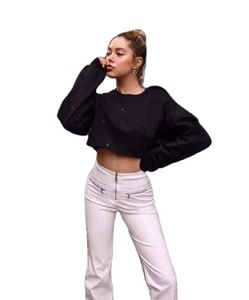 Sweat à capuche à manches courtes en coton imprimé personnalisé pour femmes, col roulé avant, fermeture éclair, écologique, OEM, décontracté, automne, été - Product Image 2