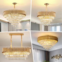 Grand Lustre Moderne Nordique en Cristal, Plafonniers Suspendus avec Hauteur Réglable pour Plafonds Hauts