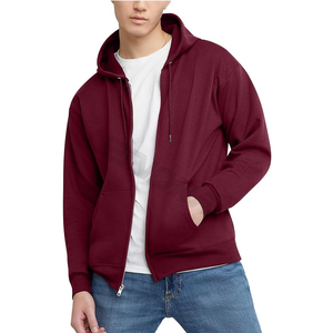 Sudaderas con capucha de algodón/poliéster de gran tamaño con cremallera de cara completa Unisex, ropa de calle, sudaderas con estampado de hojaldre, teñidas lisas para invierno - Product Image 1