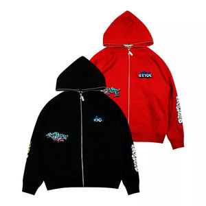 Customizable Bulk Low Moq Oversized Heavyweight <b>Men</b> Full Face Zipper up <b>Red</b> Color <b>Hoodie</b> Blank Cotton Black Zip up <b>Hoodie</b> - Product Image 4