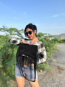 Sac à bandoulière à franges en cuir suédé de fourrure de style occidental de haute qualité pour femmes Boho avec pierre turquoise nouveau Logo imprimé Hide Design - Product Image 4