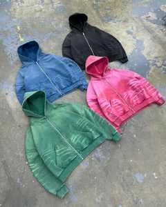 Sudadera con Capucha y Cremallera Personalizada para Hombre, Unisex, Venta al por Mayor, Estilo Holgado, Hombros Caídos, Invierno, Felpa Gruesa, Tinte Liso - Product Image 6