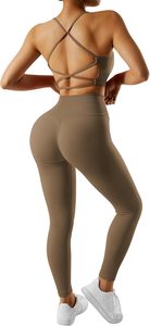 Ensemble de yoga deux pièces pour femmes, short taille haute, dos ouvert, short de sport sexy, séchage rapide, extensible dans quatre directions, logo personnalisé - Product Image 2