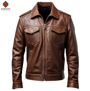 Chaqueta de Cuero Estilo Bomber Vintage para Hombre, Hecha a Mano, Color Marrón Café, Estilo Motociclista, Corte Ajustado - Product Image 1