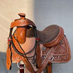 Ensemble de selle western en cuir de qualité supérieure avec décorations Barrel Roper Racing Artwork, en bois |   Ensemble de matériel équestre en acier inoxydable façonné à la main, sans clous - Product Image 1