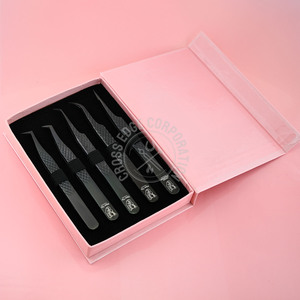 Best Seller Black Color Eyelash Tweezers Choose Curved and 90 Degree Volume Tweezer with Customized Cardboard <b>Box</b> Packaging - Product Image 1