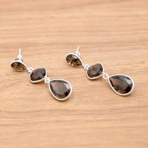 925 argent Sterling boucle d'oreille goujon fait à la main à la mode naturel Quartz fumé pierre précieuse pour son cadeau de bijoux en argent - Product Image 2