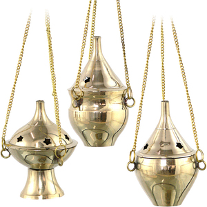 กระถางธูปทองเหลืองขัดเงาพร้อมด้ามไม้ - Product Image 4