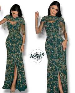 Robe de soirée élégante sur mesure pour femmes, style français, luxe, solide, ornée de perles, broderie de strass, bustier, empire, coupe A, élégante, ajustée, formelle - Product Image 5