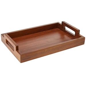 Plateau de service fait à la main au Design moderne avec Double poignée dorée, ustensiles de cuisine en métal plateau en bois d'acacia durable - Product Image 6
