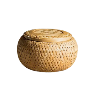 Venta al por mayor ecológica mini cesta de bambú tapa tejida a mano maceta de almacenamiento para flores té biodegradable directo fabricante de Vietnam - Product Image 1