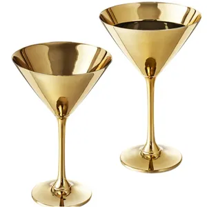 Cálice de vinho mais vendido, conjunto de 2 taças de aço inoxidável para martini, copo de vidro polido, cor prata, metal