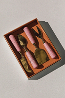 Fourchette à couteau semi-cœur et spatule à fromage artisanale en gros avec poignées en résine rose couverts cadeaux à manger vente chaude