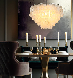 Nordic Classic Round Multi-layer Mother Pearl Hanging Chandelier Wholesale Modern Capiz <strong>Shell</strong> LED Ceiling <strong>Light</strong> for Bathroom - Product Image 6