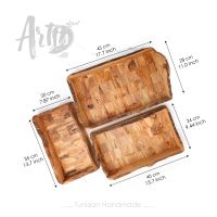 ArtisRaw Ensemble de 3 plateaux en bois faits à la main, écologiques et durables, avec poignées, compatibles lave-vaisselle et micro-ondes, finition polie