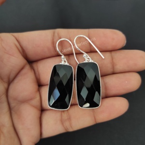 Women's Attractive Bohemian Checker Cut Black Onyx Gemstone Gold Plated 925 Sterling Silver Dangle <b>Earrings</b> Wedding Party Gift - Product Image 1