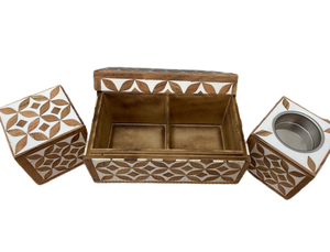 Ensemble cadeau de brûleur d'encens incrusté d'os arabe traditionnel échantillon gratuit Ramadan motif floral vadrouille en bois diffuseur à usage intérieur - Product Image 6