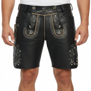Shorts Lederhosen en daim de chèvre respirant à carreaux bavarois pour hommes, fermeture boutonnée, toutes tailles pour l'Oktoberfest - Product Image 1