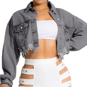 Chaquetas de mujer recortadas Jean moda corta genuina chaqueta de mezclilla ligera ajustada elástica con bolsillos ropa de moda - Product Image 1