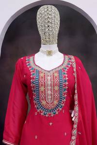 NUEVA COLECCIÓN SALWAR KAMEEZ DE TELA CHINON GRUESA CON DUPATTA Y BLUSA DE SEDA REVERSIBLE PARA FIESTAS - Product Image 2