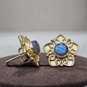 Exquis 925 Sterling Silver Classic Boucles d'oreilles faites à la main Plaqué or Labradorite Gemstone Diamond Excellent Fine Piercing Jewelry - Product Image 2