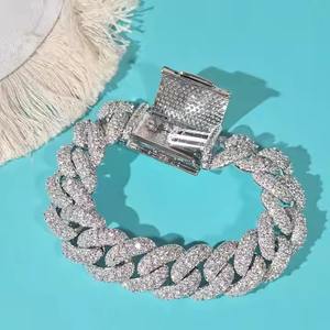 สร้อยข้อมือเพชร cuban Link 18mm สำหรับผู้หญิงผู้ชาย, 7นิ้ว8นิ้ว Bling VVS ชัดเจนกำไลข้อมือเพชร, เครื่องประดับฮิปฮอปสำหรับ - Product Image 5