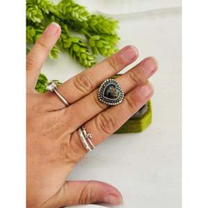 Southwest Boho <b>Statement</b> Heart <b>Ring</b> Made with Smooth Cut Mohave Turquoise Gemstone & Sterling <b>Silver</b> Size 8.75 Everyday Wear - Product Image 2