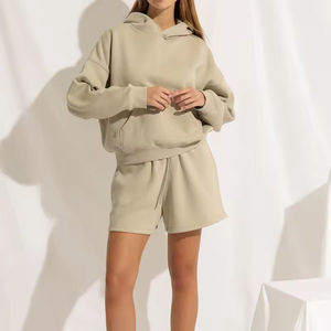 Conjunto de 2 Piezas de Sudadera con Capucha y Pantalones Cortos de Punto Sólido para Invierno, Impresión Personalizada, Informal, 100% Algodón, Sudadera con Capucha y Pantalones Cortos de Felpa Francesa para Mujer - Product Image 5