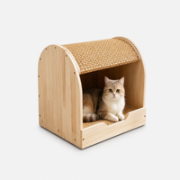 Maison pour chat multifonctionnelle en bois massif courbé avec tapis rafraîchissant en rotin, lit-caverne d'intérieur quatre saisons, modèle M02 fabriqué au Jiangxi