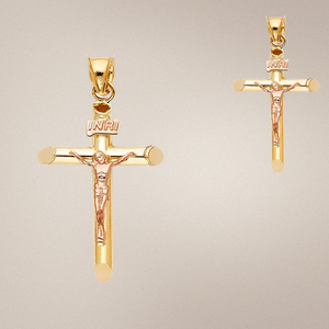Colgante de crucifijo chapado en oro de dos tonos de 14K, Cruz de doble tono elegante para hombres y mujeres, joyería simbólica cristiana con infusión de circón - Product Image 5