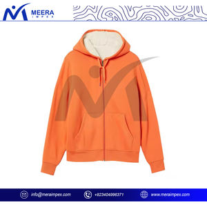 2025 Custom Logo Design <b>Men's</b> Fleece Pullover <b>Hoodie</b> with Zipper Solid <b>Orange</b> Comfortable Winter Pullover for <b>Men</b> - Product Image 2