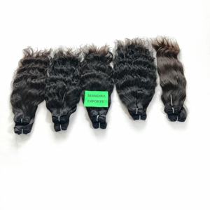 100% Cutícula cruda alineada color negro virgen puro paquetes naturales extensiones de cabello humano ondulado largo Templo Vietnamita - Product Image 5