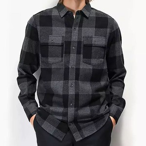 Chemise en flanelle à carreaux noire pour homme 100% coton, manches longues, col rabattu, avec poche poitrine, respirante, anti-froissement, approvisionnement OEM - Product Image 5
