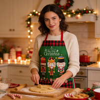 Delantal de Cocina con Estampado de Cascanueces Navideño, Diseño a Cuadros Rojo y Verde, para Decoración Navideña del Hogar